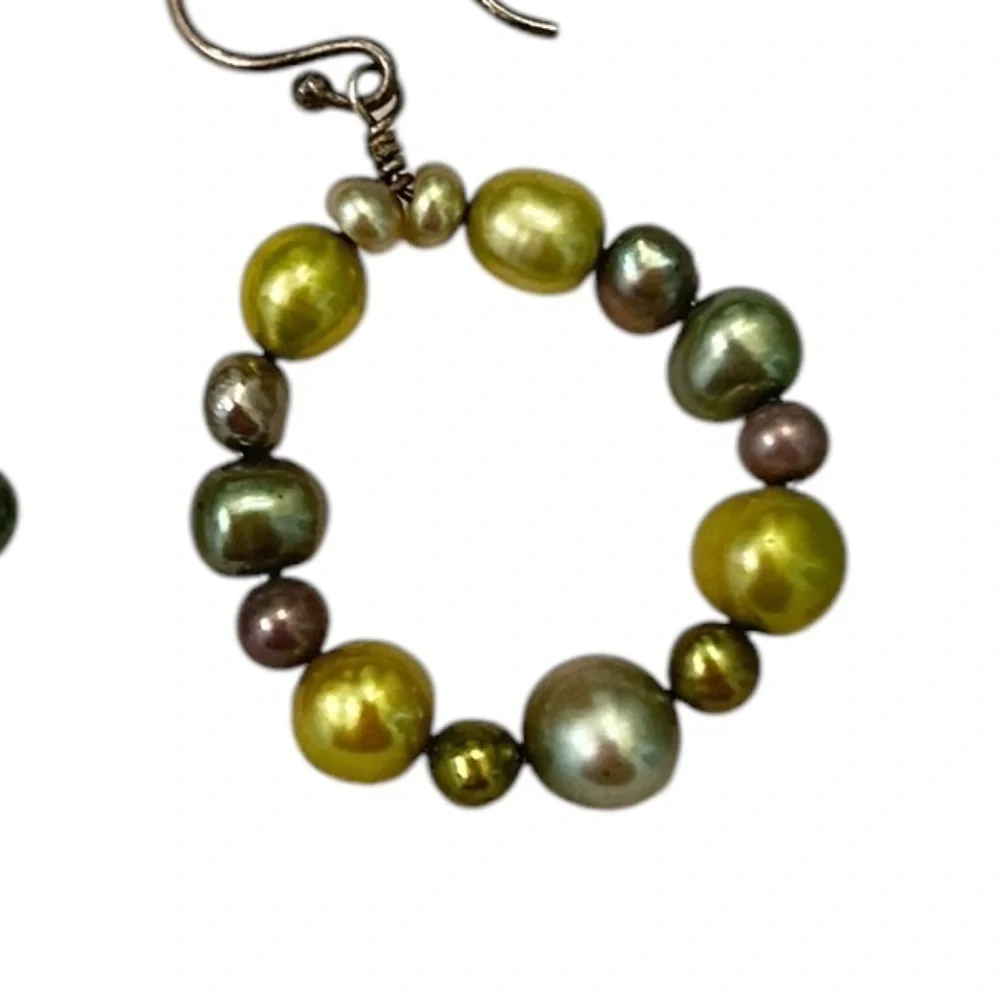 Coldwater creek Multi green circle faux Pearl pierced earrings in original box